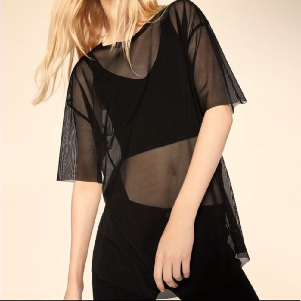 Zara Sheer Mesh Oversized T-shirt Blouse Black Large